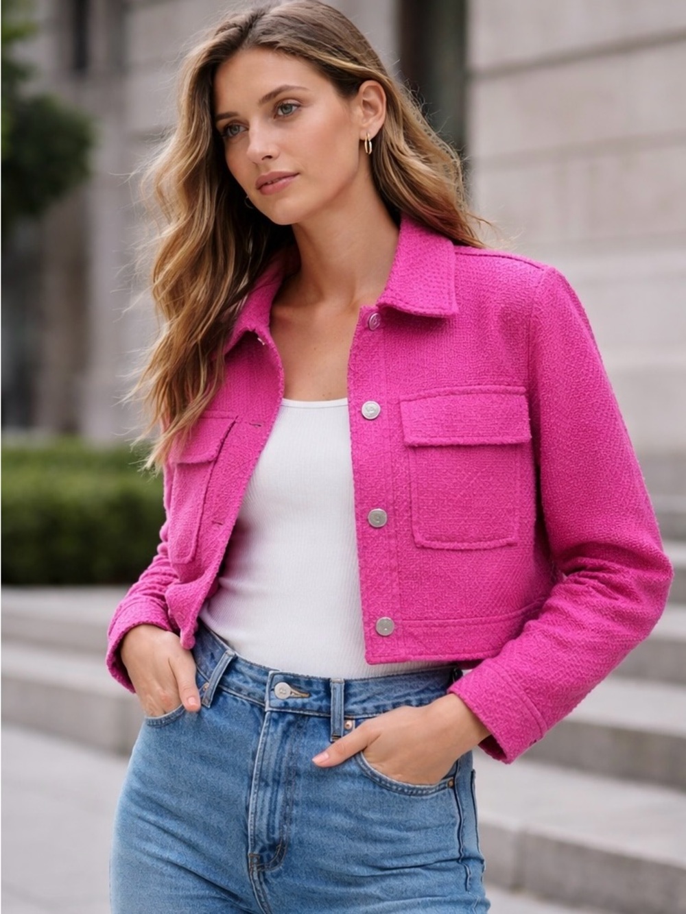 🩷 NWT! ZARA Pink Textured Weave Crop Jacket